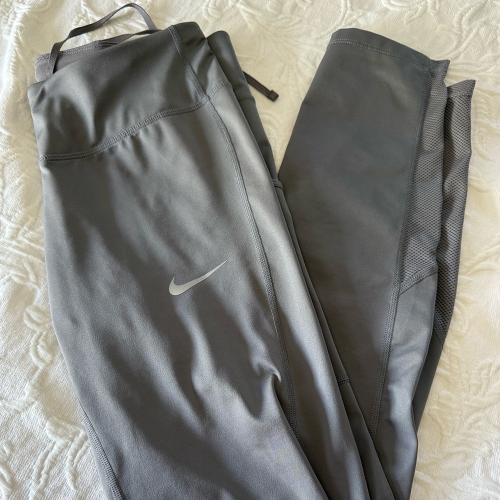Nike Dri-FIT Women's Running Yoga Leggings Sz Medium Gray Drawstring Zipper